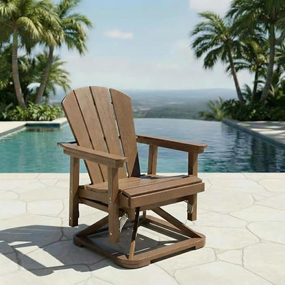 HDPE Swivel Glider Chair Outdoor, Weather Resistant Adirondack Outside Rocking Chair, Wooden Textured Outdoor Swivel Chair for Porch, Balcony, Poolside, Backyard (Teak)