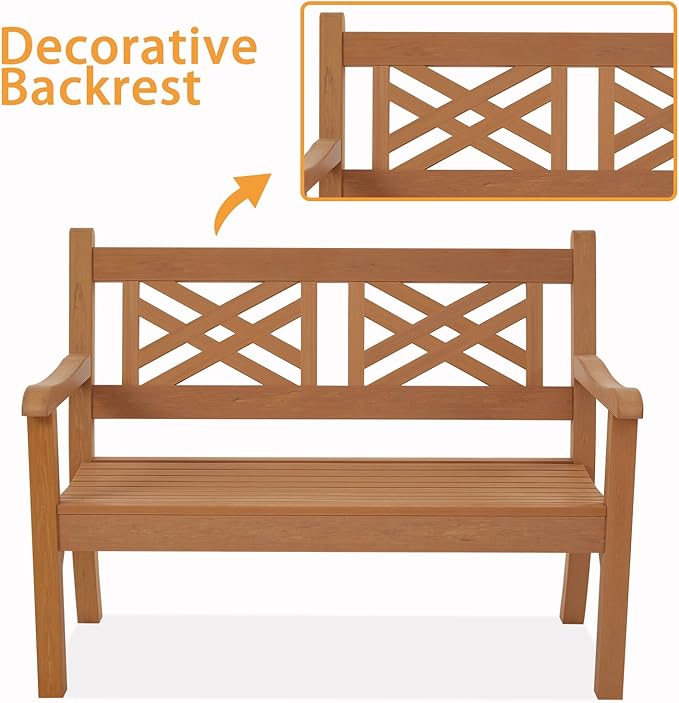 Psilvam 49''W All-Weather Poly Lumber Outdoor Bench – 2- Person Garden Bench with Decorative Backrest & Curved Armrests - Photo 6