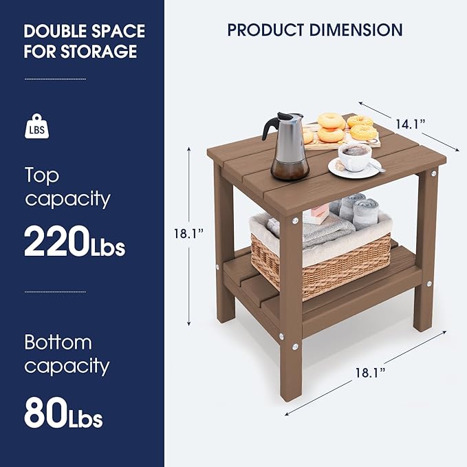 KINGYES Double Side Table, Adirondack End Table- Brown