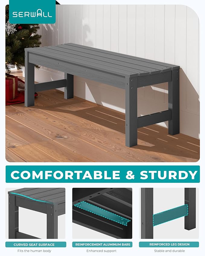 SERWALL 47 Inches Outdoor Bench Set of 2 - Photo 6