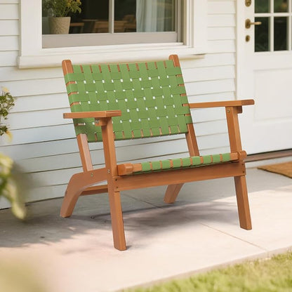 VINGLI Outdoor Armchair, All-Weather Wooden Patio Chair with Waterproof PE Woven Fabric, Adirondack Chair for Garden, Lawn and Poolside (1, Green and Brown)