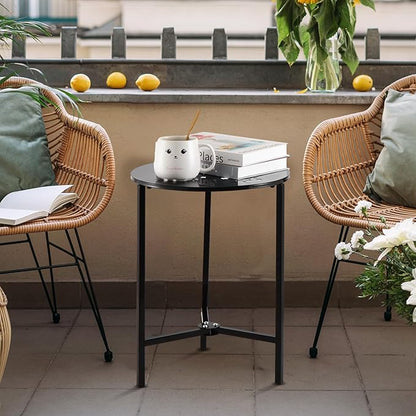 Party Zealot Set of 2 Small Round Metal Side Tables 13 Inches Black Outdoor End Tables for Patio, Balcony, Porch or Garden – Weather-Resistant Corner Coffee Table for Small Spaces & Indoor Plant Stand