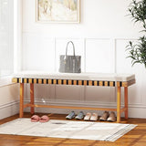 HAPPYGRILL Outdoor Acacia Wood Bench with Cushion, Breathable Rope Seat - Photo 3