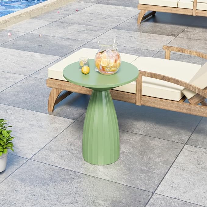 Metal Small Patio Table, Round Outdoor Side Table, Outdoor Accent Patio End Table, for Garden, Pool, Yard, Balcony, Living Room, Deck, Weather Resistant, No Assembly, Green