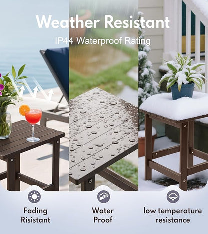 PASAMIC Adirondack Square Outdoor Side Table, HDPE Small Outdoor Table, Patio End Table for Patio, Pool, Backyard, Weather-Resistant (Brown)