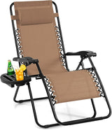 Giantex 2 PCS Zero Gravity Chair Patio Chaise Lounge Chairs Outdoor Yard Pool Recliner Folding Lounge Chair with Cup - Photo 9