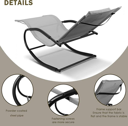 Zero Gravity Rocking Chair Lightweight Lounge Chair Recliner with Detachable Pillow for Patio, Lawn, Pool, Outdoor Home Furniture, Grey