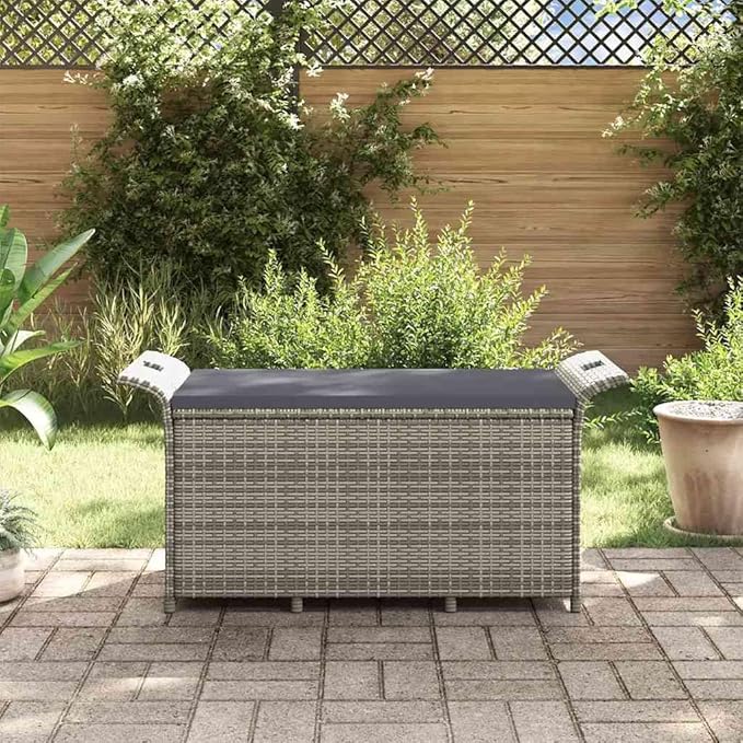 Garden Bench Grey Polyethylene Rattan Medium Garden Bench Yard Patio for Courtyard