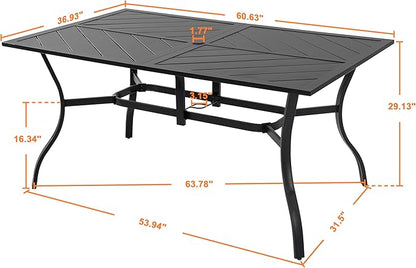 NUU GARDEN 6-Person Outdoor Dining Table, All Weather Patio Table with Umbrella Hole, Backyard Bistro Table, Black, 61x37x29 inches, 150 LBS Load Capacity