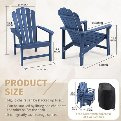 Stackable Adirondack Chairs Set of 6, Space Saving HDPE All-Weather Fire Pit Chair with Cover for Outdoor Lawn Porch Deck