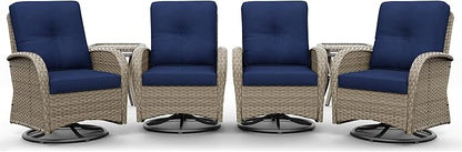Joyside Wicker Patio Furniture Set, 6 Piece Outdoor Furniture Set with Thickened Cushions, High Back, Deep Seating, Wide Armrest, Outdoor Swivel Rocker Chairs for Porch, Deck