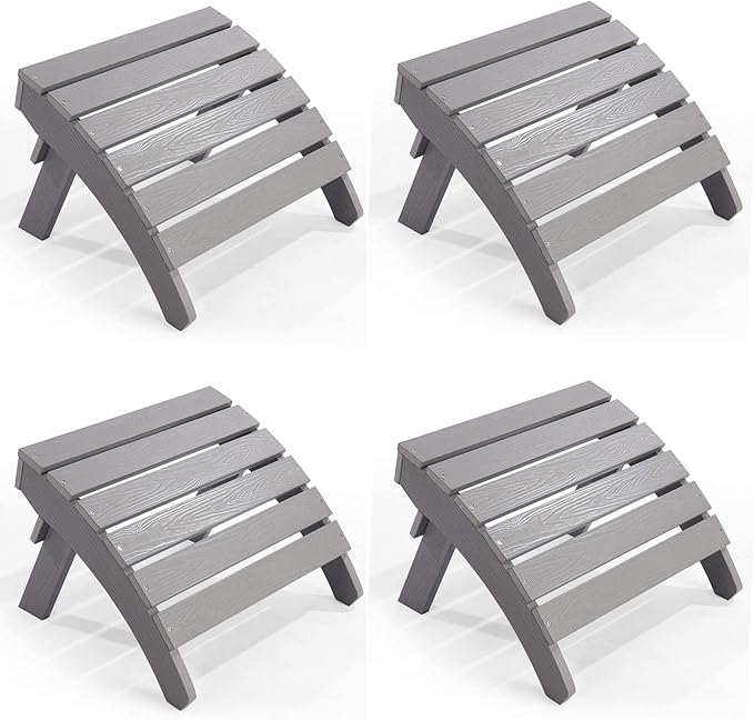 Adirondack Ottoman Set of 4, Plastic Folding Adirondack Footstool, All Weather Ottoman for Adirondack Chairs, Widely Used for Outdoor, Porch, Patio, Garden, Poolside, Fire Pits - Grey
