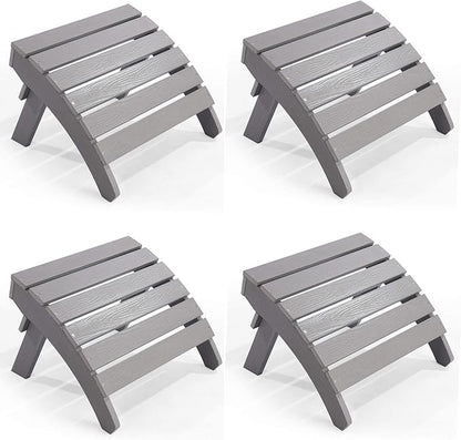 Adirondack Ottoman Set of 4, Plastic Folding Adirondack Footstool, All Weather Ottoman for Adirondack Chairs, Widely Used for Outdoor, Porch, Patio, Garden, Poolside, Fire Pits - Grey