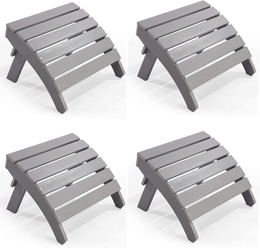 Adirondack Ottoman Set of 4, Plastic Folding Adirondack Footstool, All Weather Ottoman for Adirondack Chairs, Widely Used for Outdoor, Porch, Patio, Garden, Poolside, Fire Pits - Grey