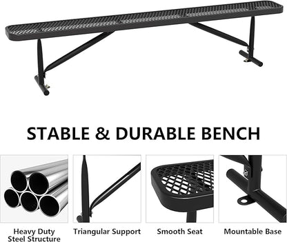Park Benches for Outside, 8 ft Long Metal Porch Bench Furniture Patio Seating, Industrial Bench Commercial Expanded Metal Mesh Benches for Garden, Lawn, Backyard, Park, Deck, Patio, School