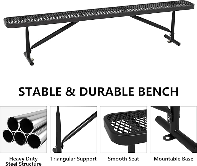 8FT Outdoor Bench, Metal Park Bench for Sitting Area Convert a Bench Heavy-Duty School Benches Commercial Rectangular Bench for Patio Porch Backyard Sports Church Locker Room Shopping Centers