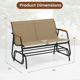 Giantex Patio Glider Bench, 2-Person Swing Gliding Loveseat with Curved Teak Armrests, Fabric Seat, Metal Frame - Photo 3