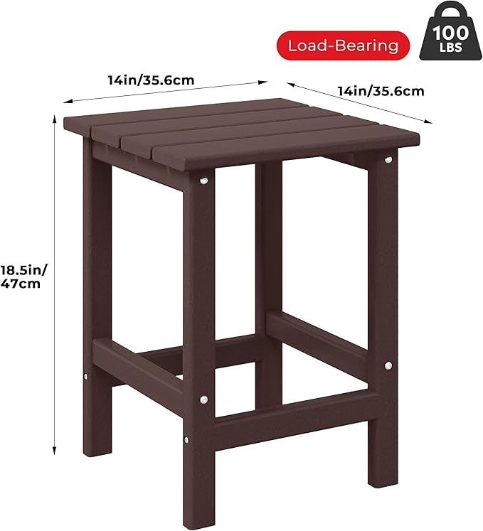 Costaelm Square Outdoor Side Tables, Adirondack Patio Tables for Outside, HDPE Patio End Table Weather Resistant, Balcony Table for Pool, Seaside, Backyard, Porch, Indoor Companion, Dark Brown