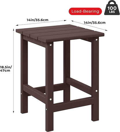 Costaelm Square Outdoor Side Tables, Adirondack Patio Tables for Outside, HDPE Patio End Table Weather Resistant, Balcony Table for Pool, Seaside, Backyard, Porch, Indoor Companion, Dark Brown