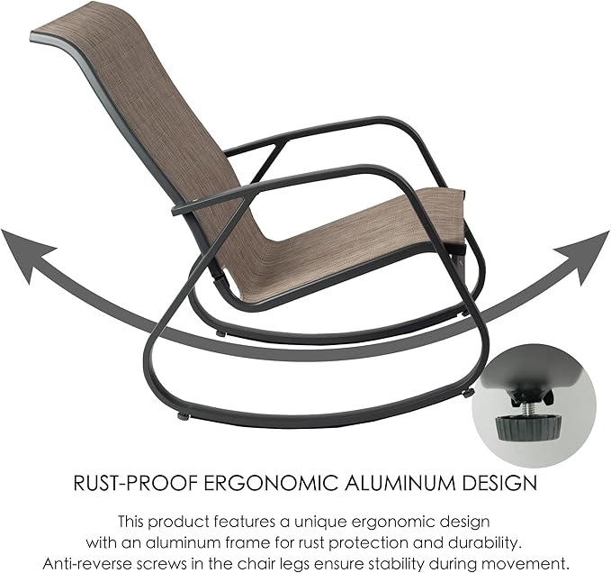 Kozyard Outdoor Patio Rocking Sling Chair, Powder Coated Aluminum Frame, Weather Resistant and Breathable Mesh Fabric for Patio, Porch, Yard, Garden (Beige, Chair)