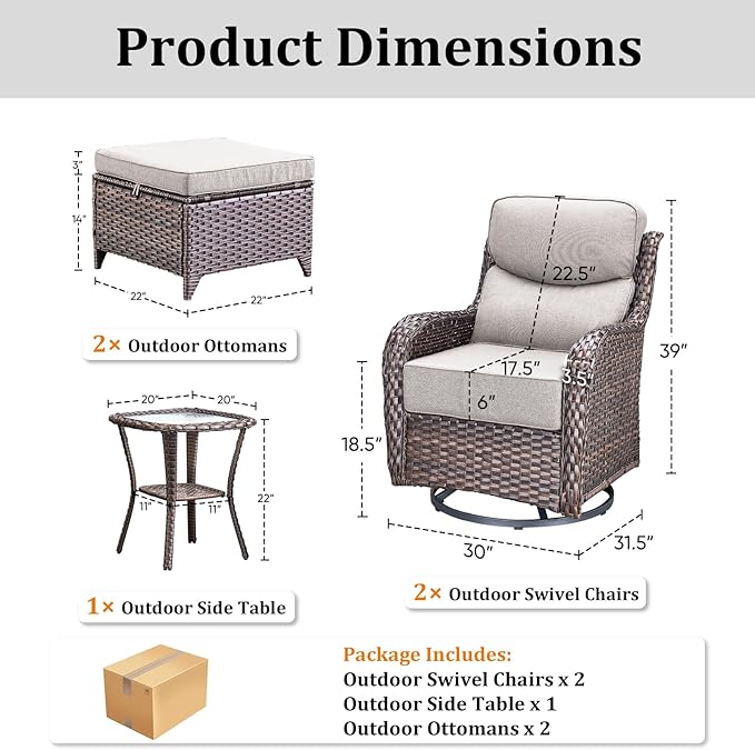 Luxury Outdoor Swivel Rocker Patio Chairs Set of 5 - Photo 9
