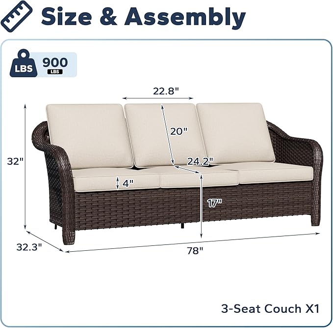 78" Wicker 3-seat Sofa, Outdoor Conversation Furniture, All-Weather Rattan Couch - Photo 2