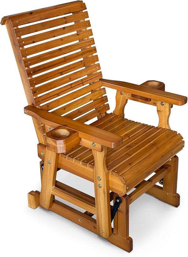 Fortune Candy Patio Glider with Cup Holders, High Roll Back and Deep Contoured Seat, Heavy Duty 600 Lb (Warm Brown - Photo 1