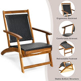 RELAX4LIFE Patio Chaise Lounge Chair - Acacia Wood Folding Rattan Wicker Chair w/Retractable Footrest - Photo 4
