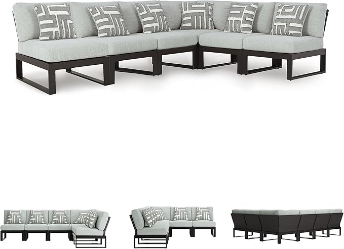 Signature Design by Ashley Beachloft Right-Arm Facing Casual 6-Piece Outdoor Sectional with Cushion and 6 Throw Pillows - Photo 6