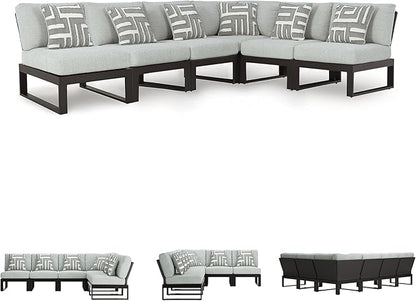 Signature Design by Ashley Beachloft Right-Arm Facing Casual 6-Piece Outdoor Sectional with Cushion and 6 Throw Pillows, Light Gray