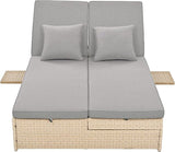 Patio Rattan Sunbed, All Weather Outdoor Wicker Double Daybed with Adjustable Backrest and Cup Tray - Photo 6