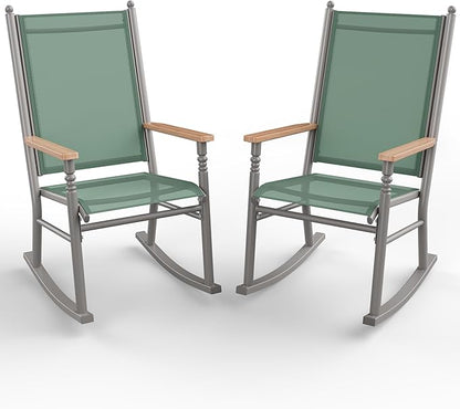 Shintenchi 2 Pcs Outdoor Rocking Chairs Set,Upgraded High Back Patio Rocking Chairs Set,Breathable Textilene Fabric Rocking Chair for Porch,Patio,Garden,Balcony(Green)