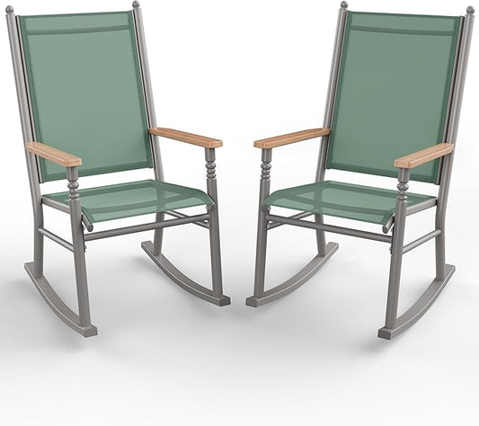 Shintenchi 2 Pcs Outdoor Rocking Chairs Set,Upgraded High Back Patio Rocking Chairs Set,Breathable Textilene Fabric Rocking Chair for Porch,Patio,Garden,Balcony(Green)