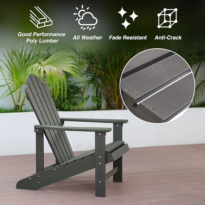 Adirondack Chairs Weather Resistant, Patio Firepit Chair, Sturdy Outside Chairs, Lawn Chairs, Easy Assembly 350lb, for Outdoor Patio Yard