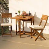 IDZO Natural 3-Piece Bistro Set: Foldable 400lbs Chairs, 220lbs Shelf Table, FSC Acacia Wood, Washable Cushions - Photo 1