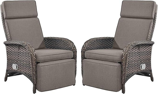 Belord Versatile Outdoor Recliner Chair - 2 Piece Reclining Patio Chair with Adjustable Backrest and Footrest, All-Weather Wicker Chaise Lounge Chair Outdoor for Pool Deck Brown