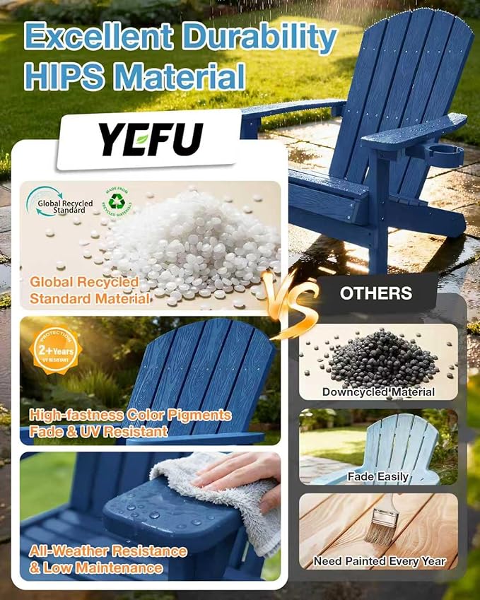 YEFU Adirondack Chairs Set of 6: Outdoor Chair HIPS Plastic Adirondack Chairs - Patio Chairs with Wood Texture - Lawn - Photo 4