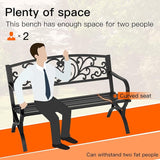 Patio Garden Bench 50 inch Outdoor Metal Loveseat Chairs with Armrests Slatted Seat and w/Floral Design Backrest for - Photo 5