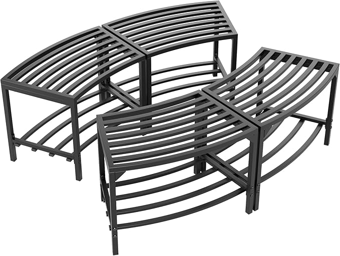 Heavy-Duty Outdoor Metal Benches Set of 4, Backless Curved Fire Pit Seating with Weatherproof, Quick Assembly for Patio - Photo 9