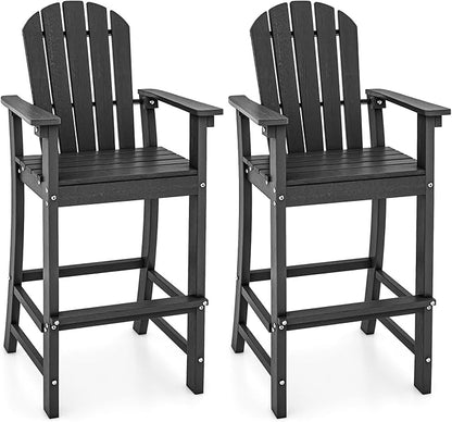 Tangkula Outdoor Tall Adirondack Chair 30 Inches Seat Height, HDPE Bar Height Patio Chair with High Backrest, Armrests and Footrest, Outdoor Bar Stool for Balcony Deck Garden Poolside (2, Black)