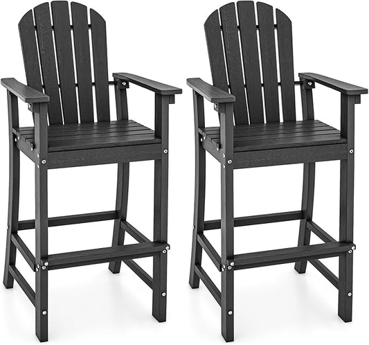 Tangkula Outdoor Tall Adirondack Chair 30 Inches Seat Height, HDPE Bar Height Patio Chair with High Backrest, Armrests and Footrest, Outdoor Bar Stool for Balcony Deck Garden Poolside (2, Black)