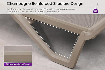 PURPLE LEAF Outdoor Chaise Lounge Chair Set of 2 Pool Lounge Chair with Champagne Aluminum Plastic Stackable Patio Lounge Chair for Poolside Sunbathing Beach Deck Yard, Taupe