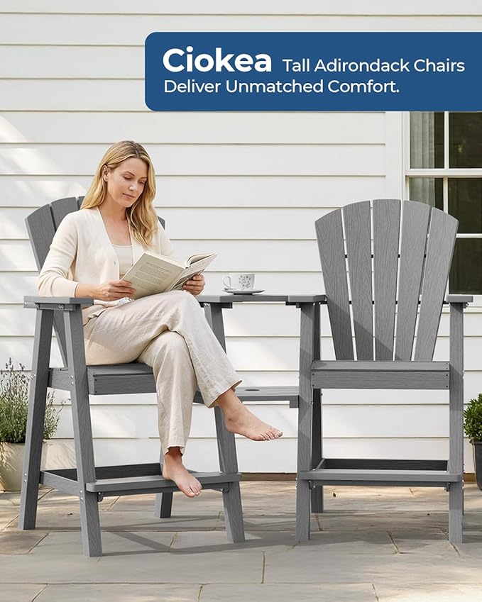 Ciokea Tall Adirondack Chairs Set of 4, HDPE Outdoor High Back Adirondack Chair with Double Connecting Tray - Photo 2