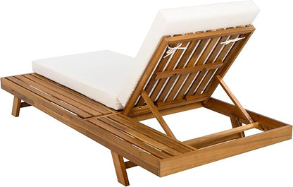 Merax Acacia Wood Chaise Lounge Chair Outdoor Set of 4, Patio Recliner with 4 Position Adjustable Backrest and 4" Thick Double-fold Cushion