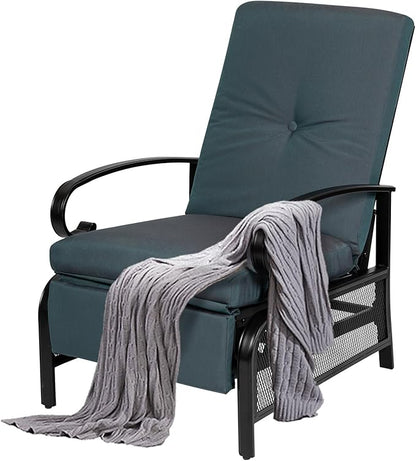 SUNCROWN Outdoor Recliner Chair Patio Adjustable Relaxing Chairs Outdoor Metal Furniture Chair with Thick Cushion(Peacock Blue)