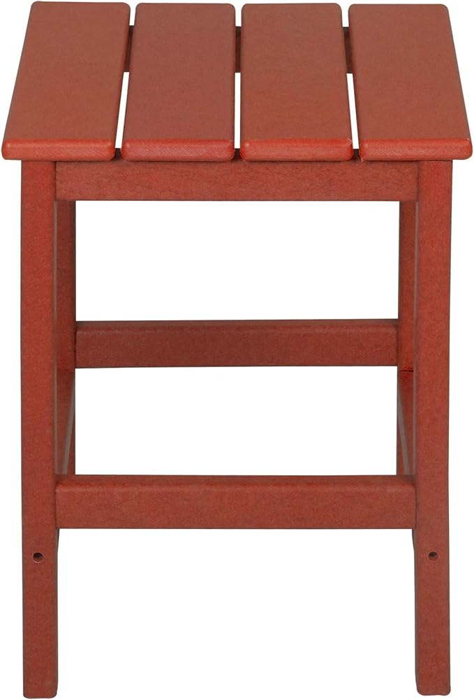 WO Home Furniture 3pc Set - HDPE Poly Adirondack Chair with Ottoman/Footrest and Square Side Table, All Weather and UV Resistant for Outdoor Patio Backyard, Garden, Red