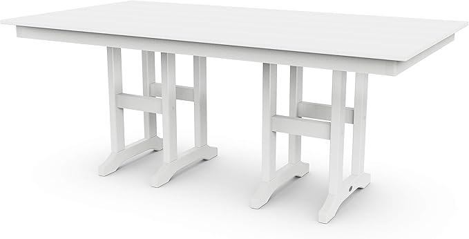 Polywood Lakeside Farmhouse Style 37" x 72" Rectangle Outdoor Dining Table, White, All-Weather HDPE Lumber Patio Furniture, Buffet Table for Deck, Garden, Poolside