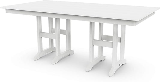 Polywood Lakeside Farmhouse Style 37" x 72" Rectangle Outdoor Dining Table, White, All-Weather HDPE Lumber Patio Furniture, Buffet Table for Deck, Garden, Poolside