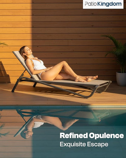 Lounge Chair Set of 4, Aluminum Chaise Lounge Outdoor, Lightweight Lounge Chairs for Outside with 5 Adjustable Backrest, Pool Lounger for Poolside, Beach, Balcony, Deck (Khaki)