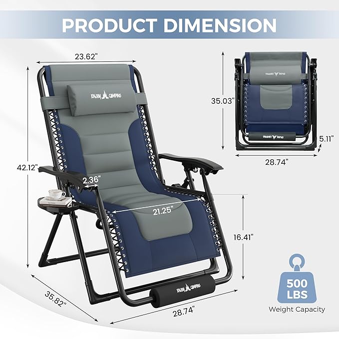 UDPATIO Oversized Zero Gravity Chair Set of 2, Outdoor Full Padded Recliner - Photo 3